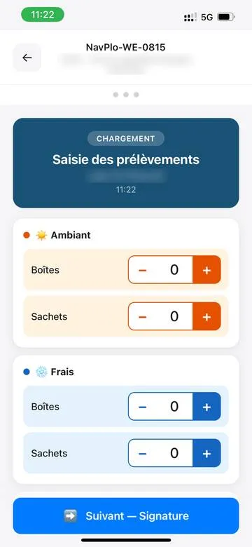 Application chauffeur : comptage des prélèvements par zone de température